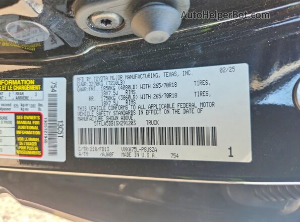 5TFLA5DB1SX291203 2025 TOYOTA TUNDRA Black Շարժիչի բաժամունքի տեսք