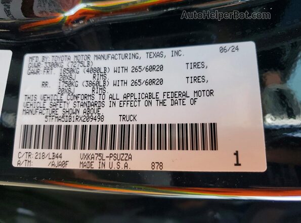 5TFMA5DB1RX209498 2024 TOYOTA TUNDRA Black Vista del compartimento del motor