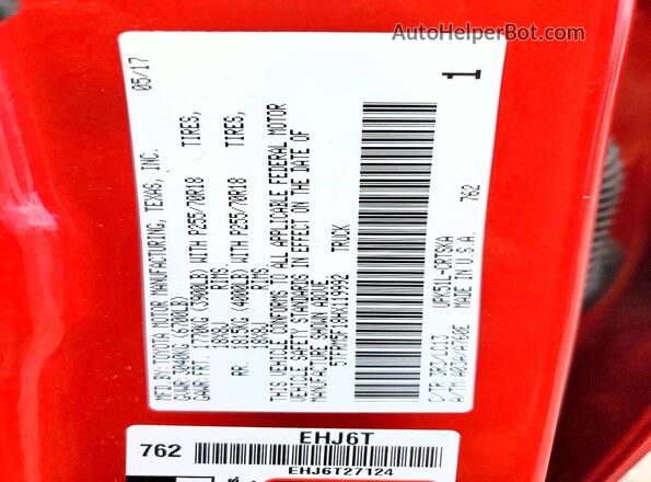 5TFRM5F18HX119992 2017 TOYOTA TUNDRA Бордовый Вид наклейки с VIN-кодом