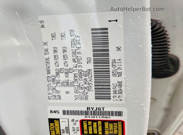 5TFRY5F14JX239590 2018 TOYOTA TUNDRA White Շարժիչի բաժամունքի տեսք
