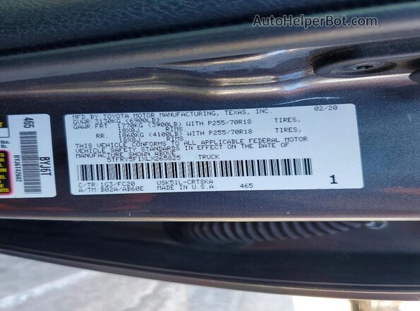 5TFRY5F1XLX265825 2020 TOYOTA TUNDRA Gray ძრავის განყოფილების ხედი