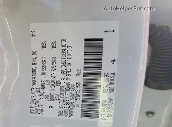 5TFUY5F10MX010595 2021 TOYOTA TUNDRA White Widok komory silnika
