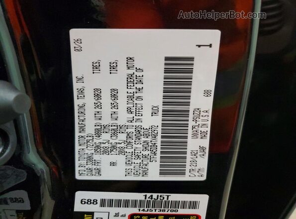 5TFWA5DB4TX402972 2026 TOYOTA TUNDRA Black VIN კოდის სტიკერის ხედი