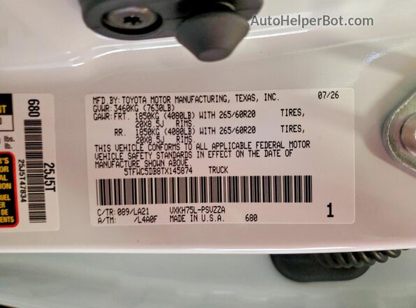 5TFWC5DB8TX145874 2026 TOYOTA TUNDRA White Engine compartment view