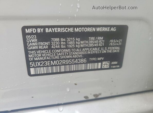 5UX23EM02R9S54386 2024 BMW X7 White VIN կոդի պիտակի տեսք