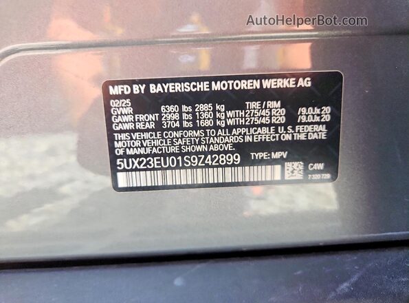 5UX23EU01S9Z42899 2025 BMW X5 Silver VIN կոդի պիտակի տեսք