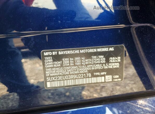 5UX23EU03R9U22178 2024 BMW X5 Синий Вид наклейки с VIN-кодом