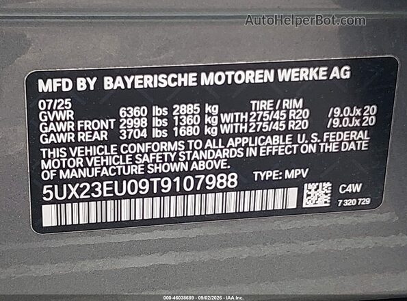 5UX23EU09T9107988 2026 BMW X5 Gray Շարժիչի բաժամունքի տեսք