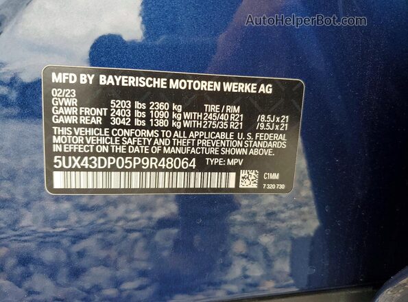 5UX43DP05P9R48064 2023 BMW X3 Blue Widok komory silnika