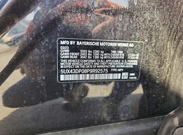 5UX43DP08P9R92575 2023 BMW X3 Угольный Вид наклейки с VIN-кодом