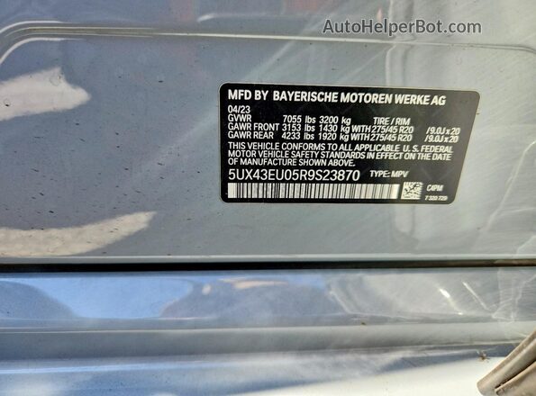 5UX43EU05R9S23870 2024 BMW X5 Gray Widok wnętrza 360 stopni