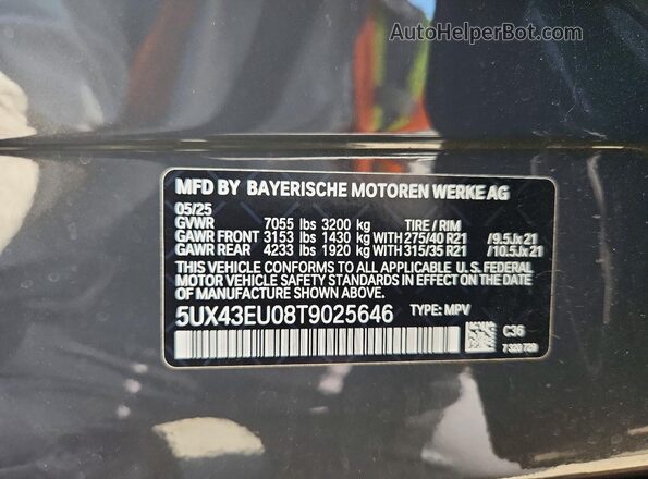 5UX43EU08T9025646 2026 BMW X5 Gray Vista de la etiqueta del VIN