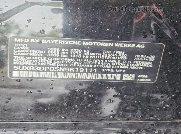 5UX83DP05N9K19111 2022 BMW X3 Black VIN კოდის სტიკერის ხედი