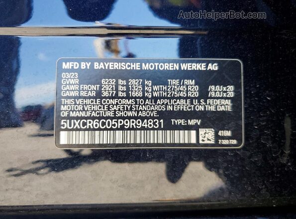 5UXCR6C05P9R94831 2023 BMW X5 Blue VIN կոդի պիտակի տեսք