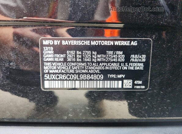 5UXCR6C09L9B84809 2020 BMW X5 Black VIN კოდის სტიკერის ხედი