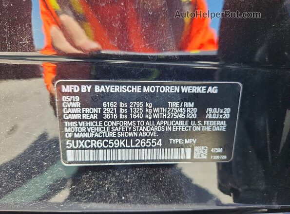 5UXCR6C59KLL26554 2019 BMW X5 Black VIN sticker view