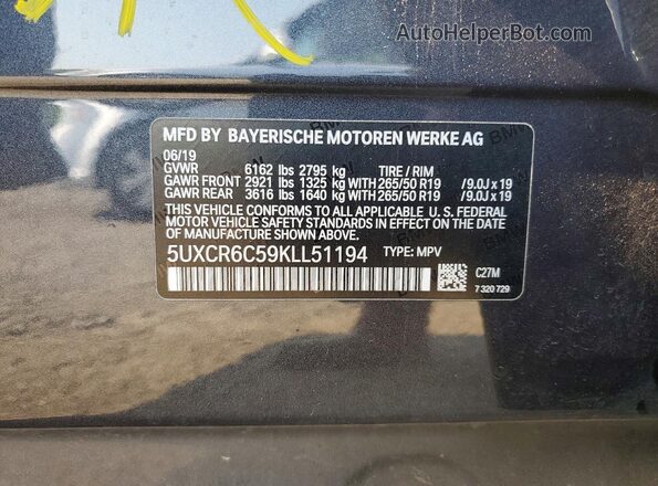 5UXCR6C59KLL51194 2019 BMW X5 Charcoal Widok wnętrza 360 stopni