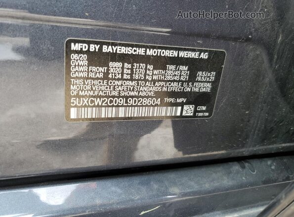 5UXCW2C09L9D28604 2020 BMW X7 Charcoal Вид наклейки з VIN-кодом