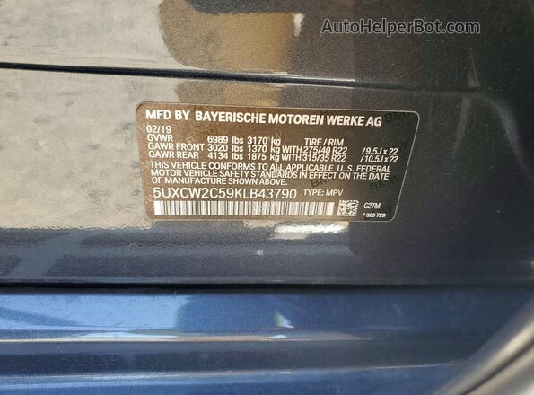 5UXCW2C59KLB43790 2019 BMW X7 Gray VIN sticker view