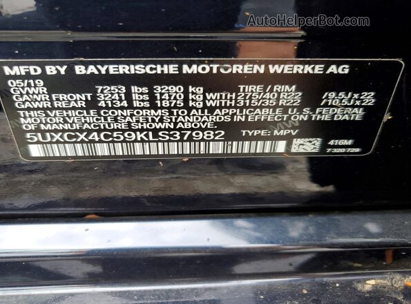5UXCX4C59KLS37982 2019 BMW X7 Black Widok naklejki z numerem VIN