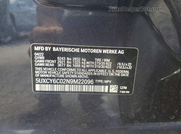 5UXCY6C02N9M22096 2022 BMW X6 Gray Widok wnętrza 360 stopni