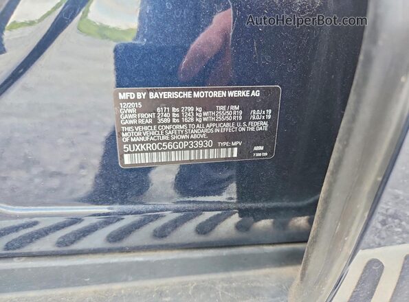 5UXKR0C56G0P33930 2016 BMW X5 Blue VIN sticker view