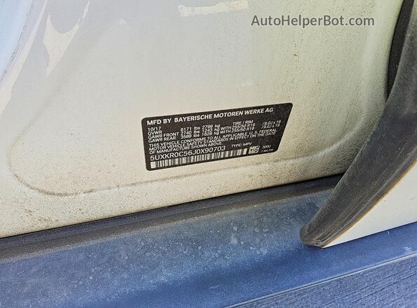 5UXKR0C56J0X90703 2018 BMW X5 White VIN sticker view
