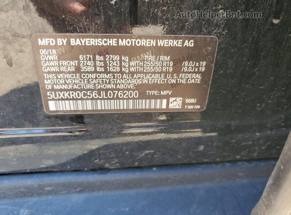 5UXKR0C56JL076200 2018 BMW X5 Черный Панорамный вид салона 360°