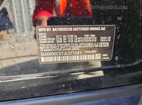 5UXKR0C57JL071541 2018 BMW X5 Black VIN sticker view