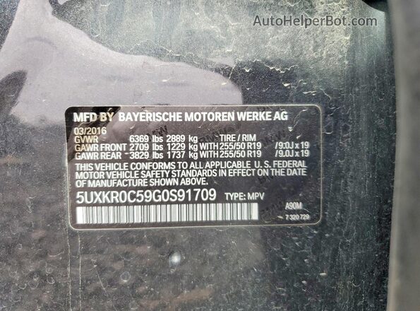 5UXKR0C59G0S91709 2016 BMW X5 Угольный Вид наклейки с VIN-кодом