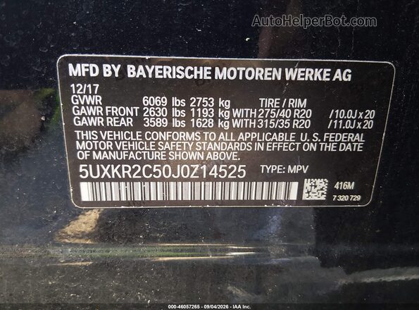 5UXKR2C50J0Z14525 2018 BMW X5 Black Widok komory silnika