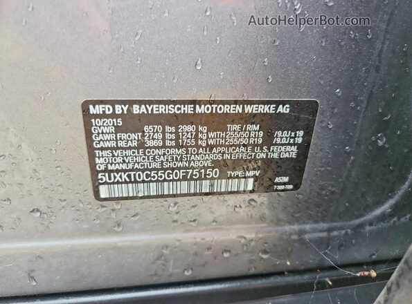 5UXKT0C55G0F75150 2016 BMW X5 Silver Вид наклейки з VIN-кодом
