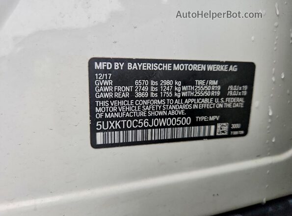 5UXKT0C56J0W00500 2018 BMW X5 White VIN sticker view