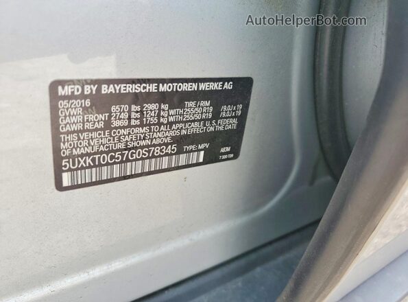5UXKT0C57G0S78345 2016 BMW X5 Silver VIN sticker view