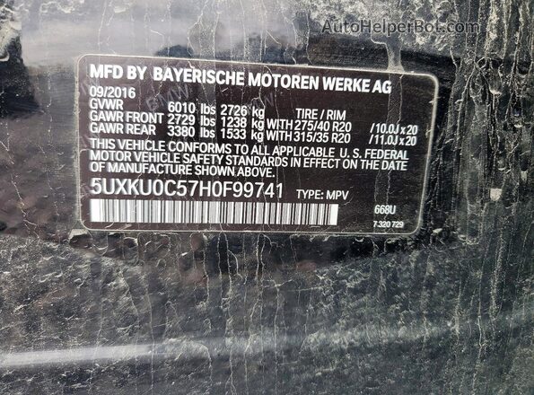 5UXKU0C57H0F99741 2017 BMW X6 Black Вид підкапотного простору