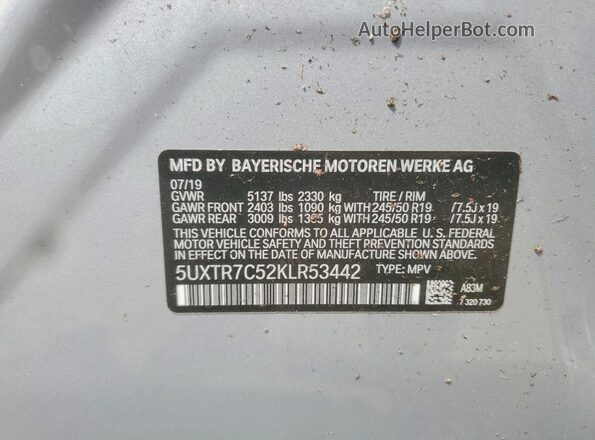 5UXTR7C52KLR53442 2019 BMW X3 Silver 360 interior view
