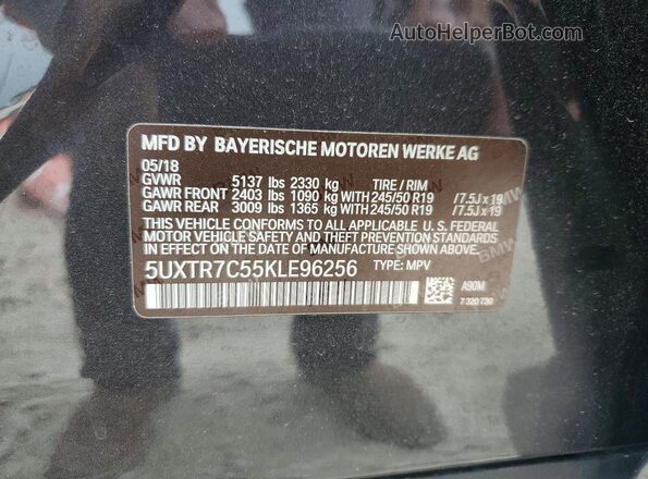 5UXTR7C55KLE96256 2019 BMW X3 Gray VIN sticker view