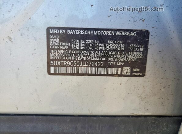 5UXTR9C50JLD72423 2018 BMW X3 Silver VIN կոդի պիտակի տեսք
