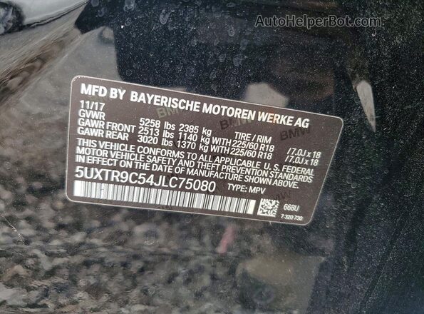 5UXTR9C54JLC75080 2018 BMW X3 Black VIN կոդի պիտակի տեսք