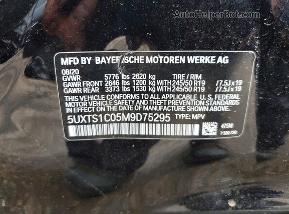 5UXTS1C05M9D75295 2021 BMW X3 Черный Вид наклейки с VIN-кодом