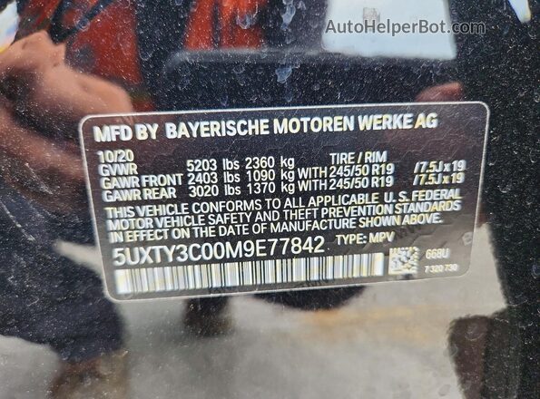 5UXTY3C00M9E77842 2021 BMW X3 Black Widok wnętrza 360 stopni