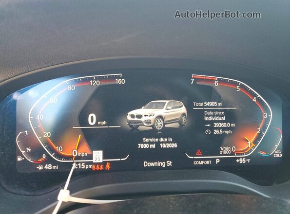 5UXTY5C02L9D60161 2020 BMW X3 Silver Սարքավորումների վահանակի տեսք