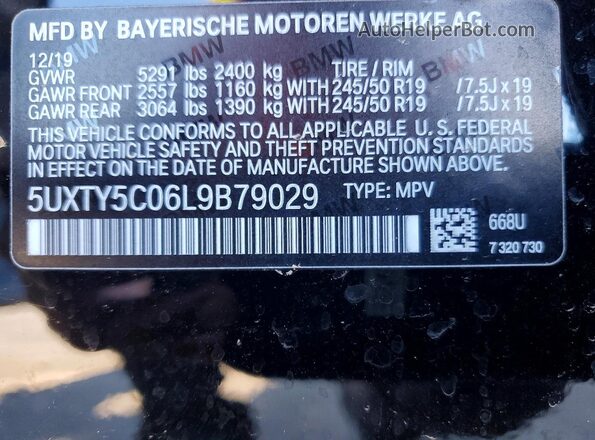 5UXTY5C06L9B79029 2020 BMW X3 Черный Вид наклейки с VIN-кодом