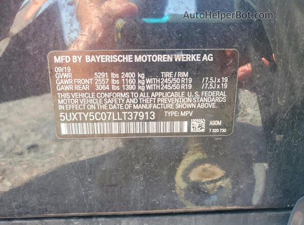 5UXTY5C07LLT37913 2020 BMW X3 Black VIN կոդի պիտակի տեսք