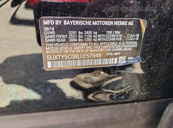 5UXTY5C08LLE57948 2020 BMW X3 Black VIN կոդի պիտակի տեսք
