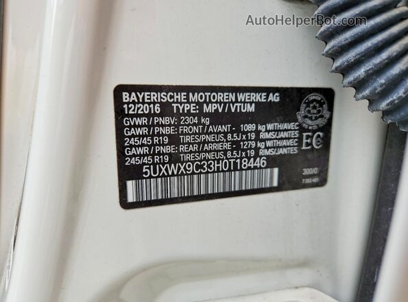 5UXWX9C33H0T18446 2017 BMW X3 White VIN կոդի պիտակի տեսք