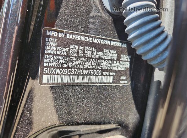 5UXWX9C37H0W79050 2017 BMW X3 Black VIN კოდის სტიკერის ხედი