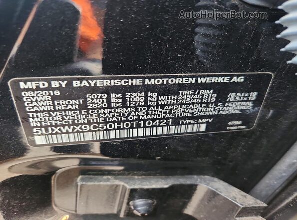5UXWX9C50H0T10421 2017 BMW X3 Black Vista de la etiqueta del VIN