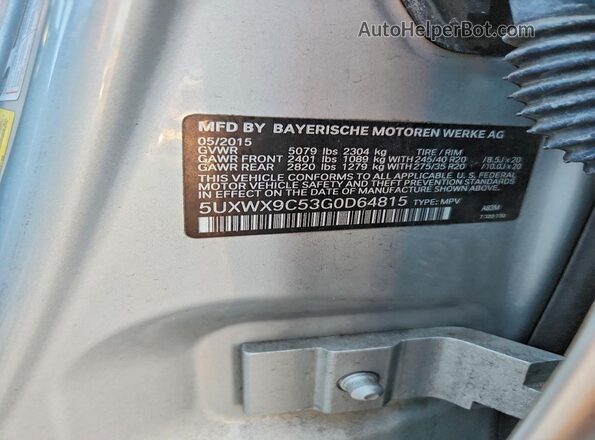 5UXWX9C53G0D64815 2016 BMW X3 Silver VIN კოდის სტიკერის ხედი