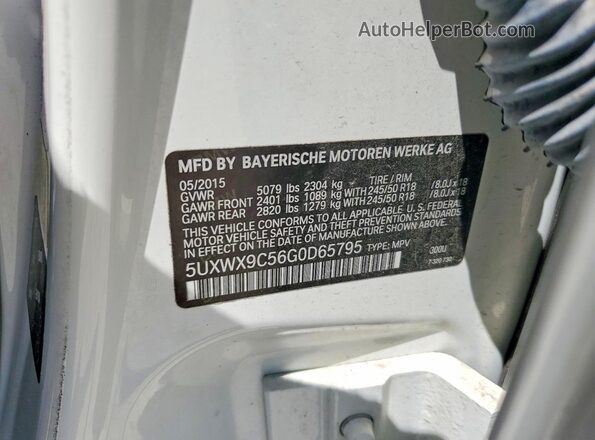 5UXWX9C56G0D65795 2016 BMW X3 White Vista de la etiqueta del VIN